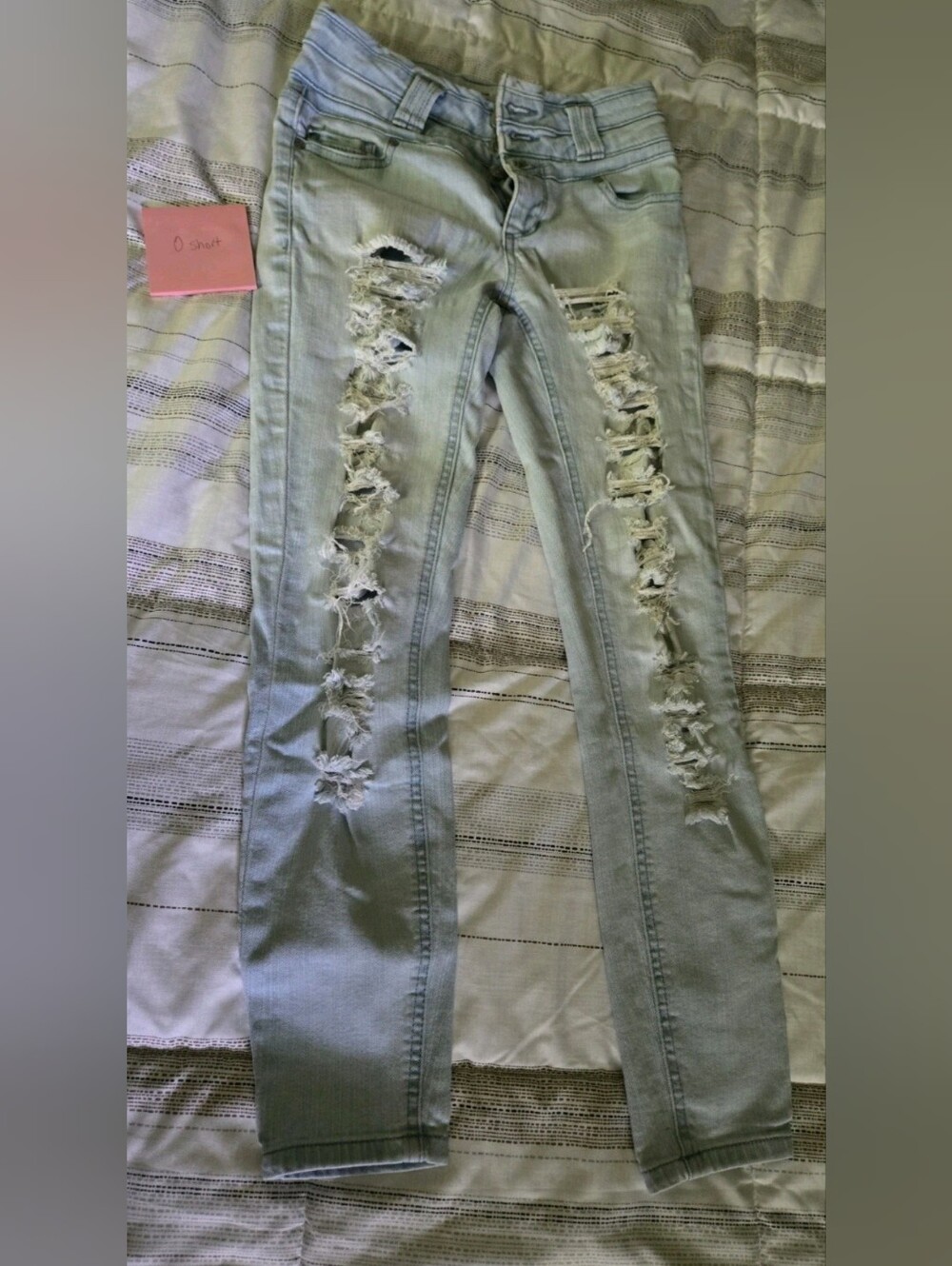 Women's Light Wash Distressed Skinny Jeans - Light Blue